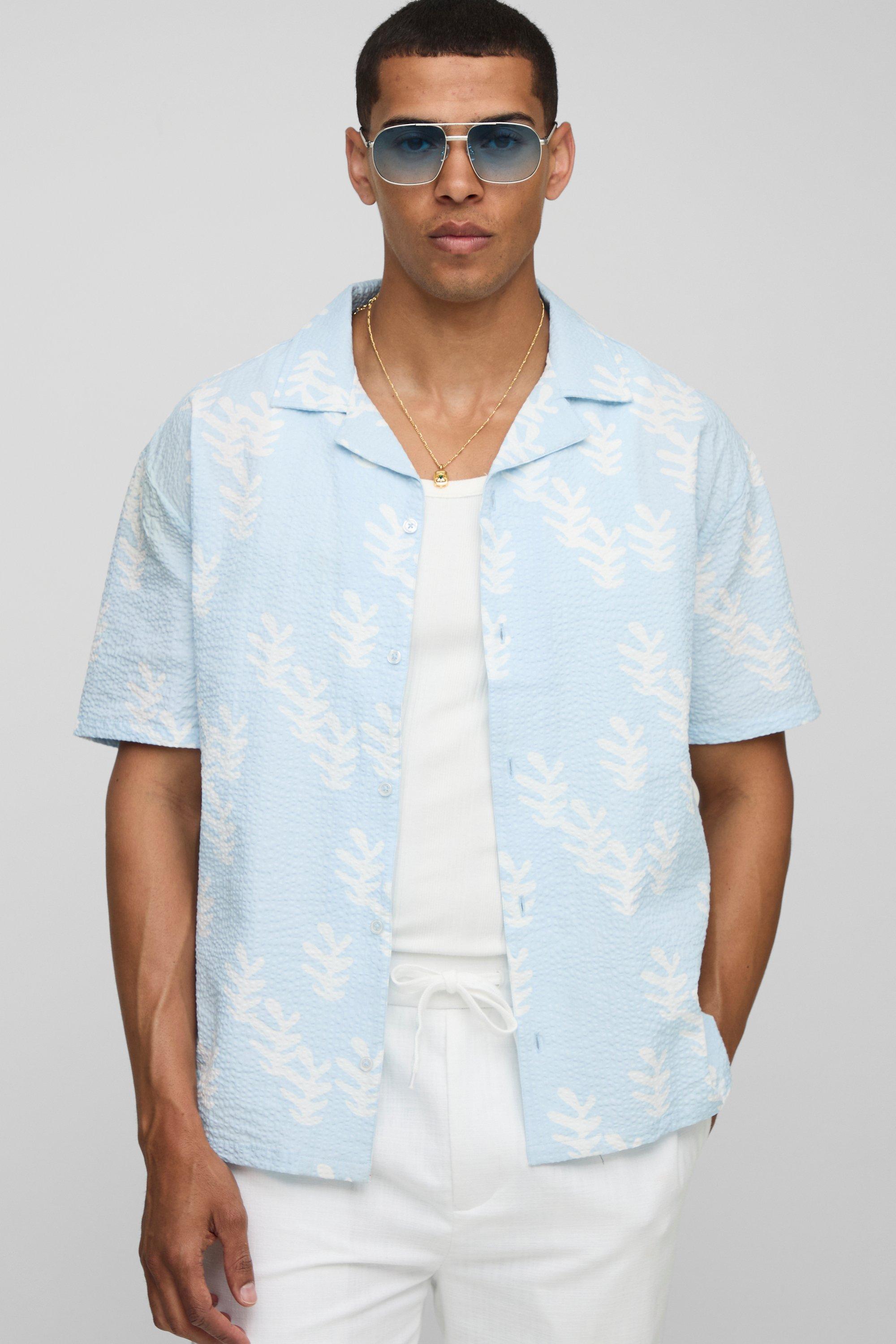 Oversized Leaf AOP Seersucker Shirt
